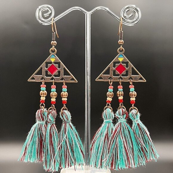 Bohemian Tassel Statement Drop Earrings - Picture 5 of 5